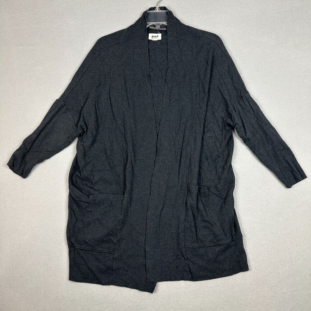 Pact Womens XS/S 100% Organic Cotton Open Front Cardigan Charcoal Gray Pockets